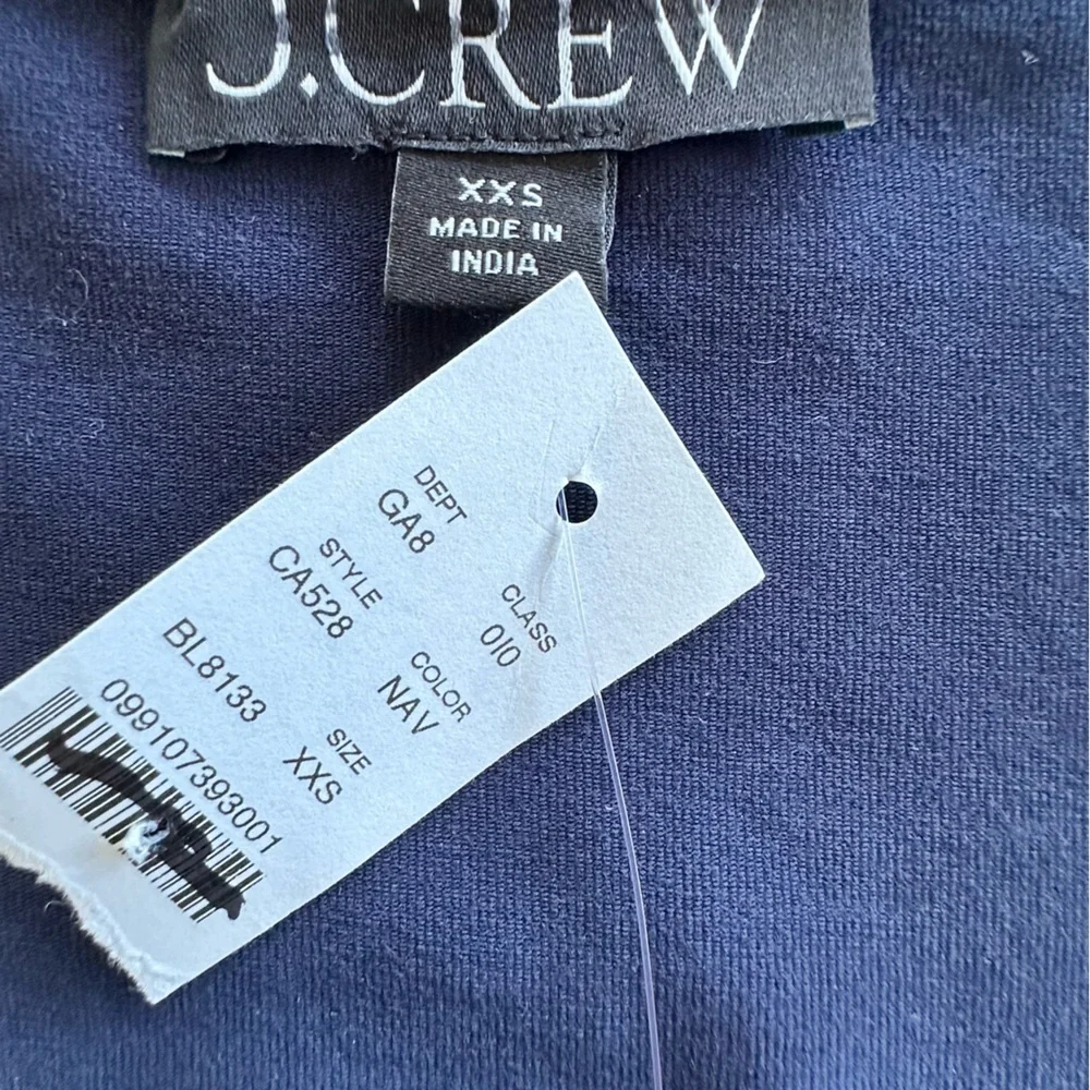 NEW J. CREW‎ Squareneck cap-sleeve top in stretch cotton blend Navy Size XXS